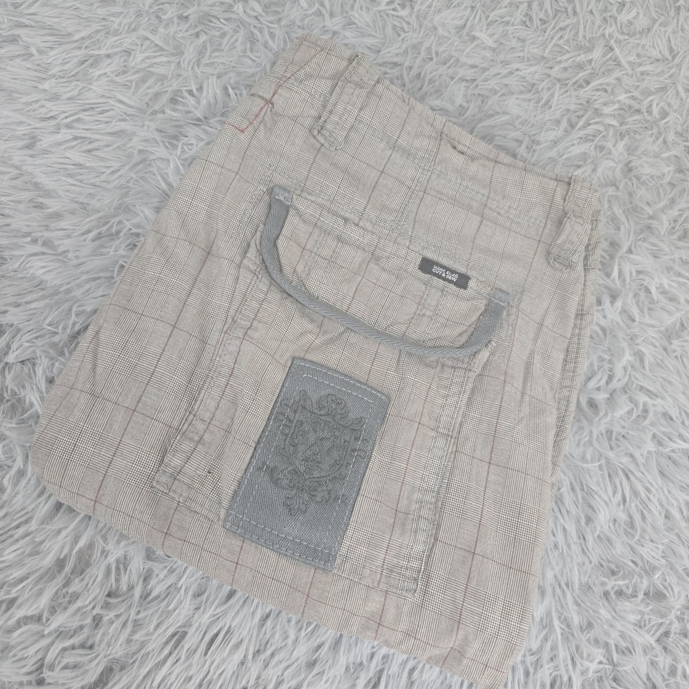 Marc‎ Ecko cut & Sew Mens 38 Gray Plaid Standard Fit Cotton Cargo Shorts